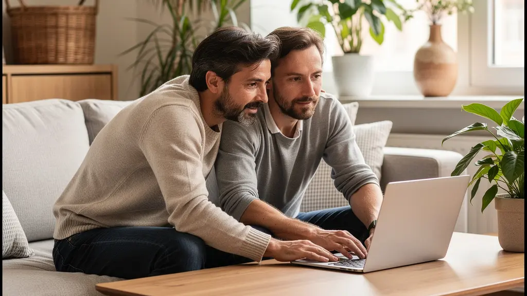 Couple français consultant une simulation de prêt immobilier sur ordinateur portable
